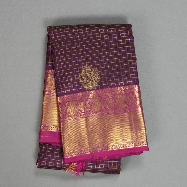 Hayagrivas Handloom Purple Kanjivaram Silk Saree with Magenta-Pink Border KBF433F14-3