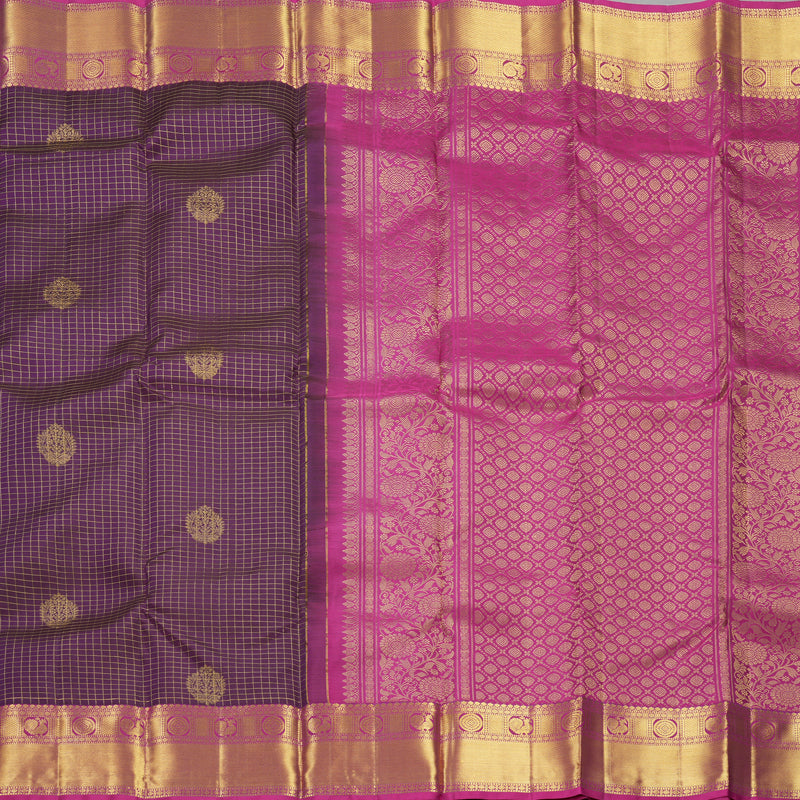 Hayagrivas Handloom Purple Kanjivaram Silk Saree with Magenta-Pink Border KBF433F14-3