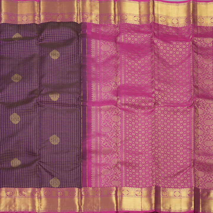 Hayagrivas Handloom Purple Kanjivaram Silk Saree with Magenta-Pink Border KBF433F14-3