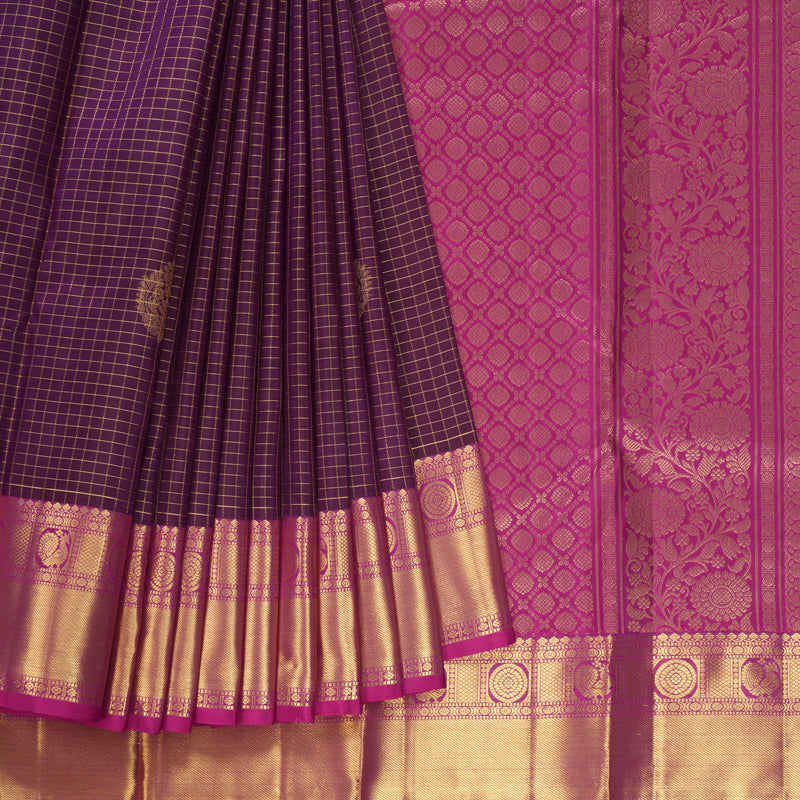 Hayagrivas Handloom Purple Kanjivaram Silk Saree with Magenta-Pink Border KBF433F14-3