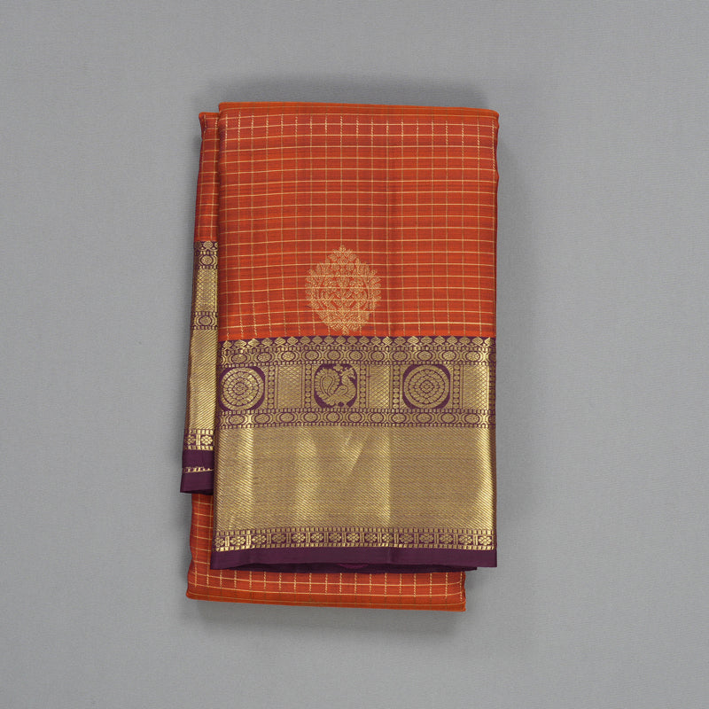 Hayagrivas Handloom Rust Orange Kanjivaram Silk Saree with Plum Purple Border KBF433F14-9