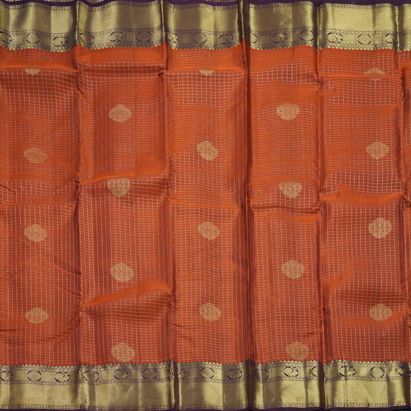 Hayagrivas Handloom Rust Orange Kanjivaram Silk Saree with Plum Purple Border KBF433F14-9