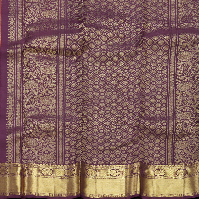 Hayagrivas Handloom Rust Orange Kanjivaram Silk Saree with Plum Purple Border KBF433F14-9