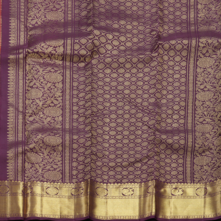 Hayagrivas Handloom Rust Orange Kanjivaram Silk Saree with Plum Purple Border KBF433F14-9