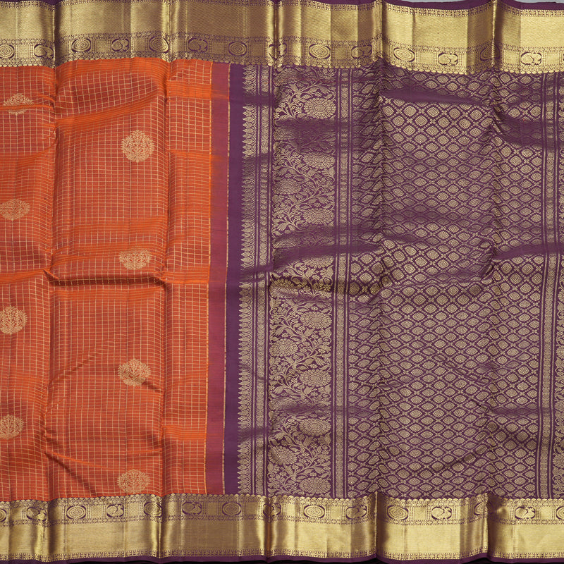 Hayagrivas Handloom Rust Orange Kanjivaram Silk Saree with Plum Purple Border KBF433F14-9