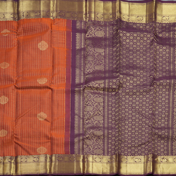 Hayagrivas Handloom Rust Orange Kanjivaram Silk Saree with Plum Purple Border KBF433F14-9