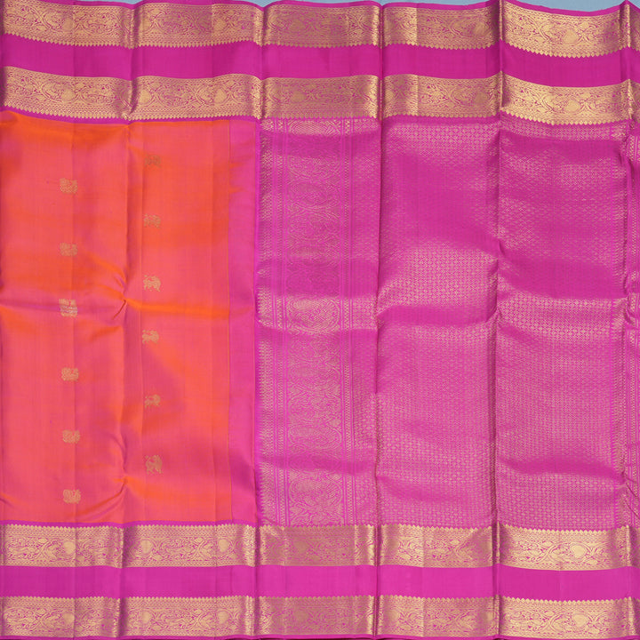 Hayagrivas Handloom Orangish-Pink Kanjivaram Silk Saree with Rani Pink Border KBF433F4-1