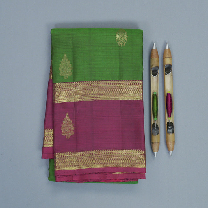 Hayagrivas Handloom Meenakshi Green Kanjivaram Silk Saree with Purple Border KBF433F5-6
