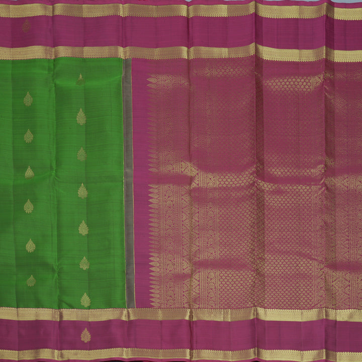Hayagrivas Handloom Meenakshi Green Kanjivaram Silk Saree with Purple Border KBF433F5-6