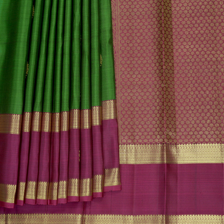 Hayagrivas Handloom Meenakshi Green Kanjivaram Silk Saree with Purple Border KBF433F5-6