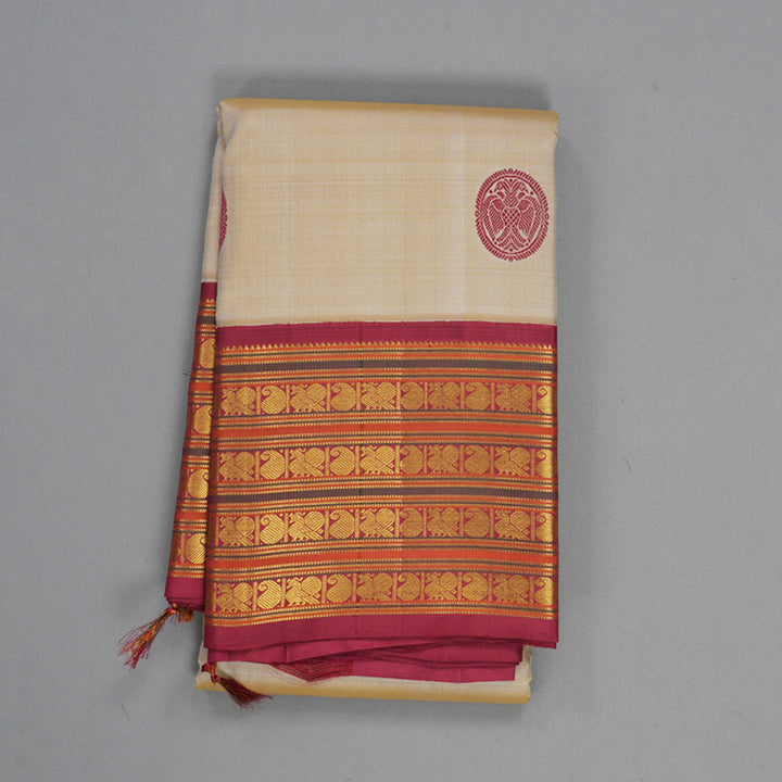 Hayagrivas Handloom Sandal Kanjivaram Silk Saree with Maroon Border KBF434F1-2