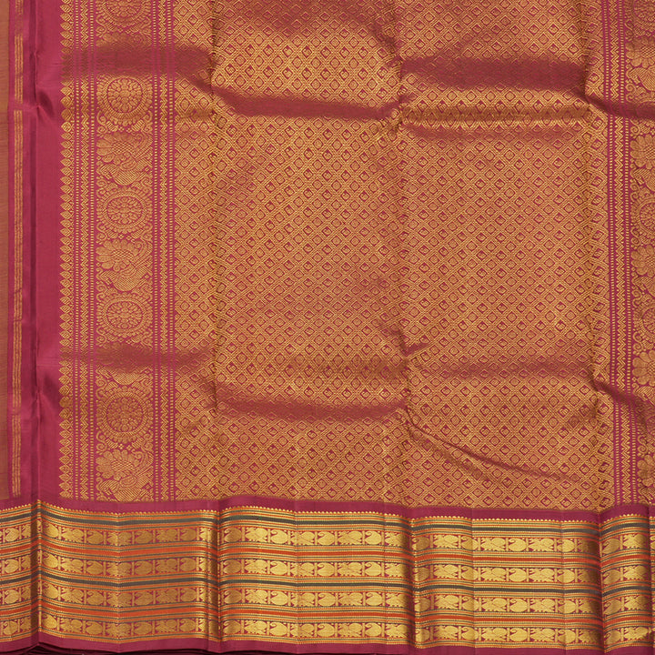Hayagrivas Handloom Sandal Kanjivaram Silk Saree with Maroon Border KBF434F1-2