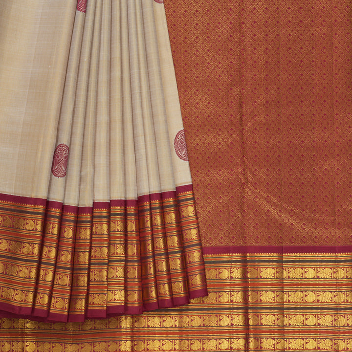 Hayagrivas Handloom Sandal Kanjivaram Silk Saree with Maroon Border KBF434F1-2