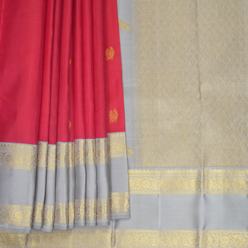 Hayagrivas Handloom Rani Pink Kanjivaram Silk Saree with Grey Border KBF434F4-1