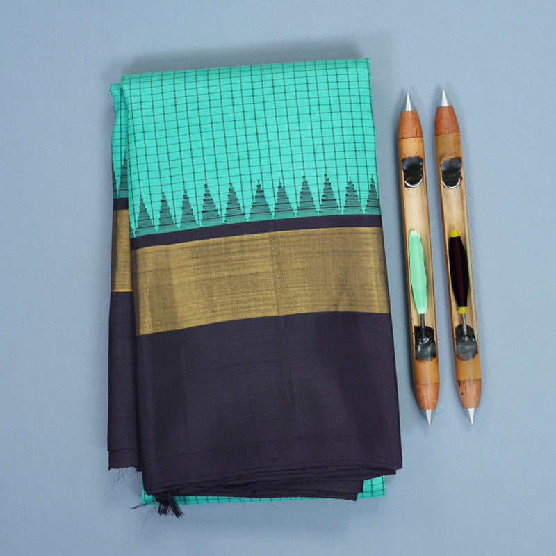 Hayagrivas Handloom Sea Green Kanjivaram Silk Saree with Deep Jamun Border KBF434F7-2