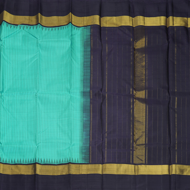 Hayagrivas Handloom Sea Green Kanjivaram Silk Saree with Deep Jamun Border KBF434F7-2
