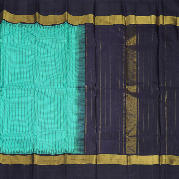 Hayagrivas Handloom Sea Green Kanjivaram Silk Saree with Deep Jamun Border KBF434F7-2
