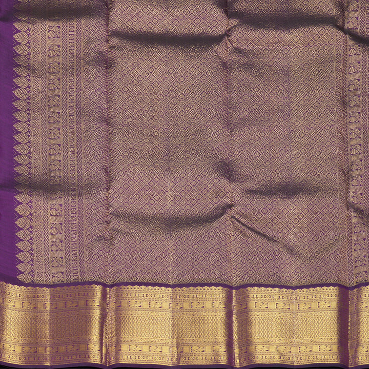 Hayagrivas Handloom Yellow Kanjivaram Silk Saree with Brinjal Purple Border KBF436F4-1