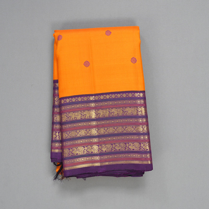 Hayagrivas Handloom Orange Kanjivaram Silk Saree with Purple Border KBF438F4-1