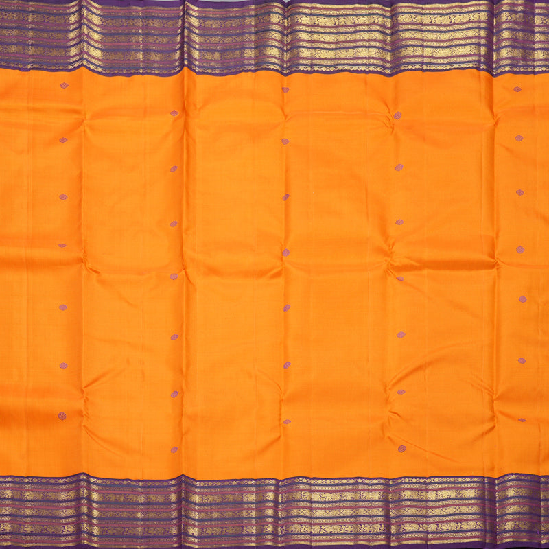 Hayagrivas Handloom Orange Kanjivaram Silk Saree with Purple Border KBF438F4-1