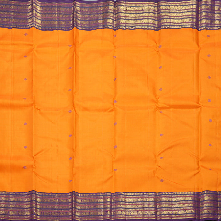 Hayagrivas Handloom Orange Kanjivaram Silk Saree with Purple Border KBF438F4-1