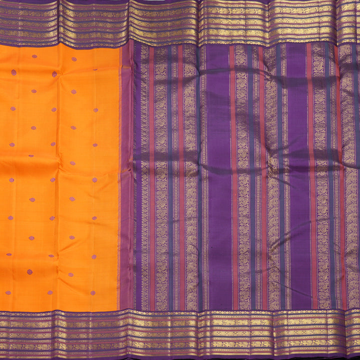 Hayagrivas Handloom Orange Kanjivaram Silk Saree with Purple Border KBF438F4-1