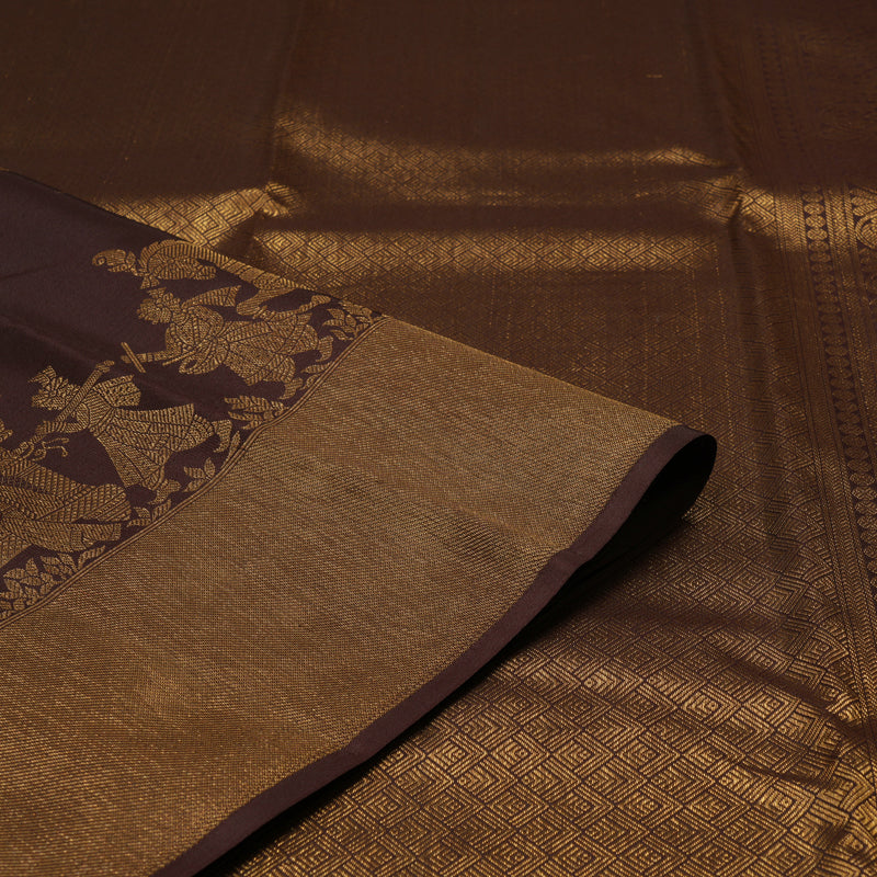 Hayagrivas Handloom Dark Brown Kanjivaram Silk Saree KBF43D1-2