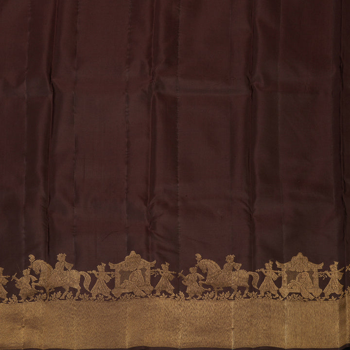Hayagrivas Handloom Dark Brown Kanjivaram Silk Saree KBF43D1-2