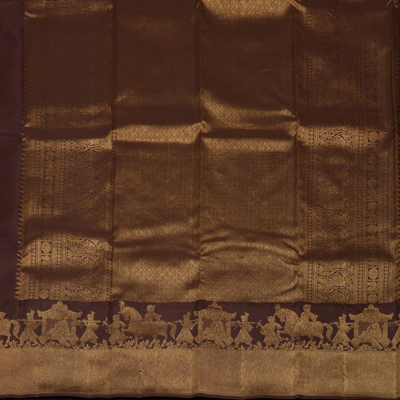 Hayagrivas Handloom Dark Brown Kanjivaram Silk Saree KBF43D1-2