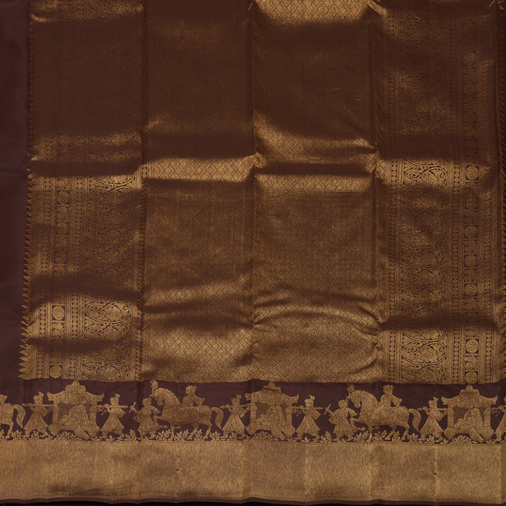 Hayagrivas Handloom Dark Brown Kanjivaram Silk Saree KBF43D1-2