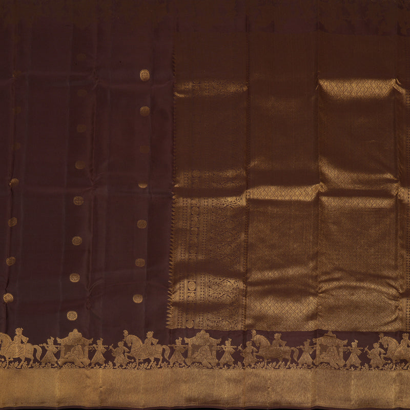 Hayagrivas Handloom Dark Brown Kanjivaram Silk Saree KBF43D1-2