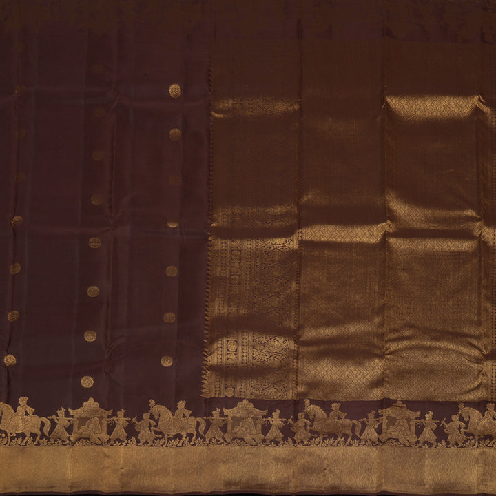 Hayagrivas Handloom Dark Brown Kanjivaram Silk Saree KBF43D1-2