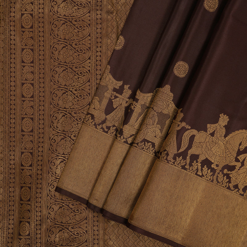 Hayagrivas Handloom Dark Brown Kanjivaram Silk Saree KBF43D1-2
