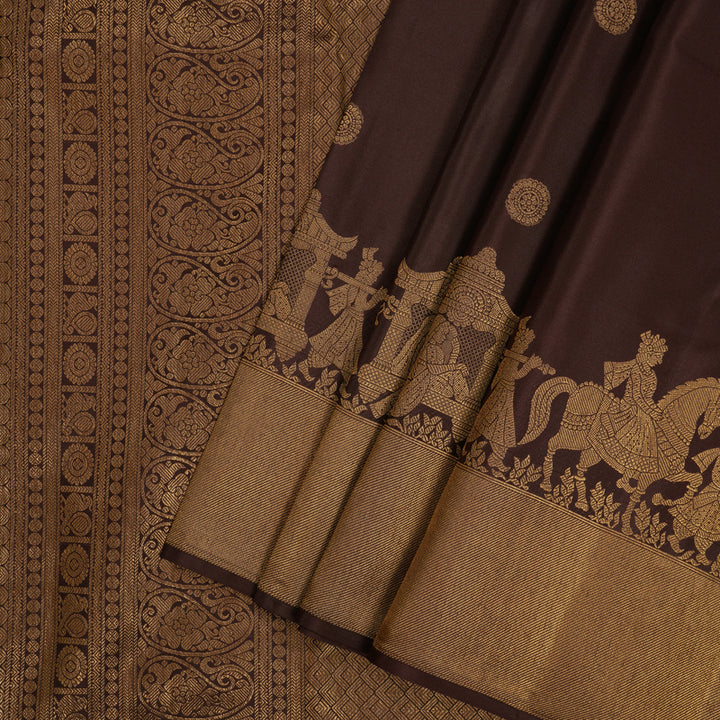 Hayagrivas Handloom Dark Brown Kanjivaram Silk Saree KBF43D1-2