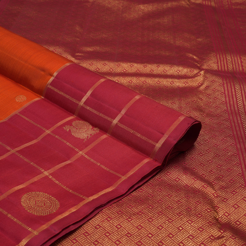 Hayagrivas Handloom Orange Kanjivaram Silk Saree with Red Border KBF43D15-2