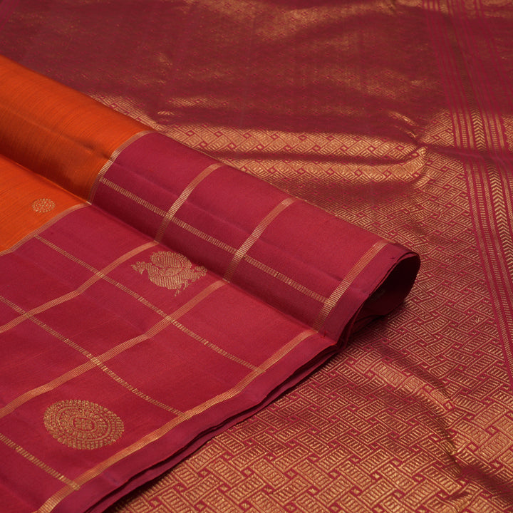 Hayagrivas Handloom Orange Kanjivaram Silk Saree with Red Border KBF43D15-2