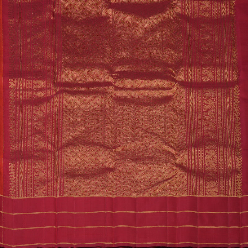 Hayagrivas Handloom Orange Kanjivaram Silk Saree with Red Border KBF43D15-2