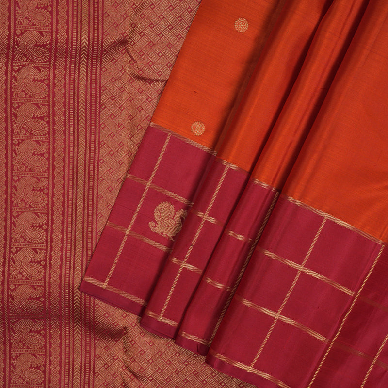 Hayagrivas Handloom Orange Kanjivaram Silk Saree with Red Border KBF43D15-2