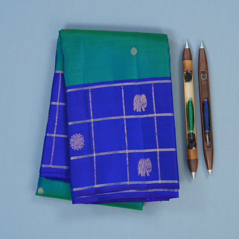 Hayagrivas Handloom Mayilkazhuthu Kanjivaram Silk Saree with MS Blue Border KBF43D15-3