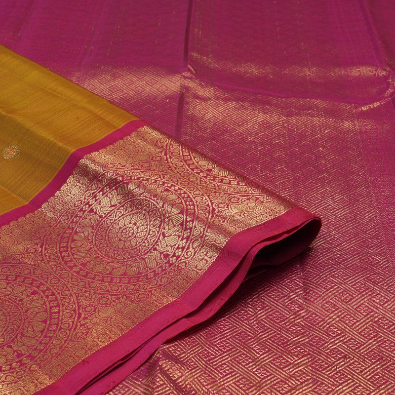 Hayagrivas Handloom Golden Orange Kanjivaram Silk Saree with Pink Border KBF43D17-1