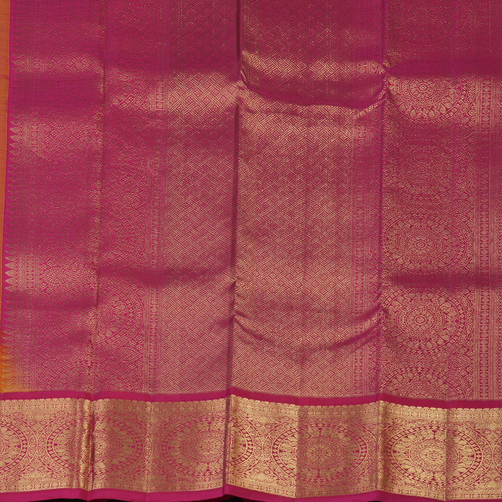 Hayagrivas Handloom Golden Orange Kanjivaram Silk Saree with Pink Border KBF43D17-1