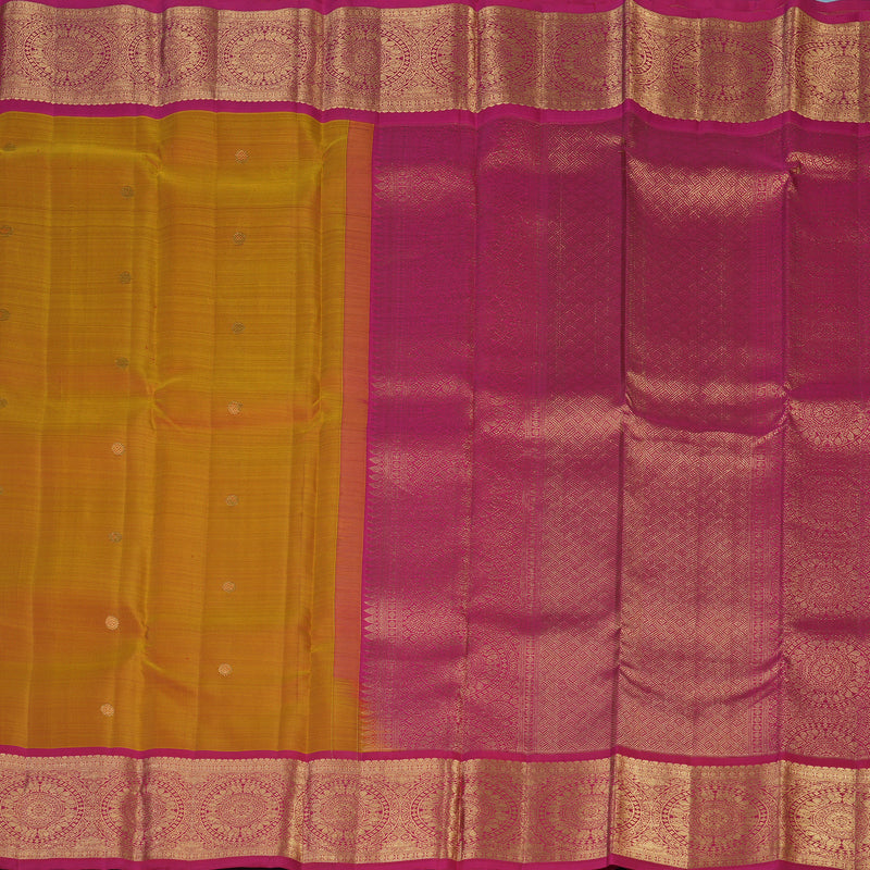 Hayagrivas Handloom Golden Orange Kanjivaram Silk Saree with Pink Border KBF43D17-1