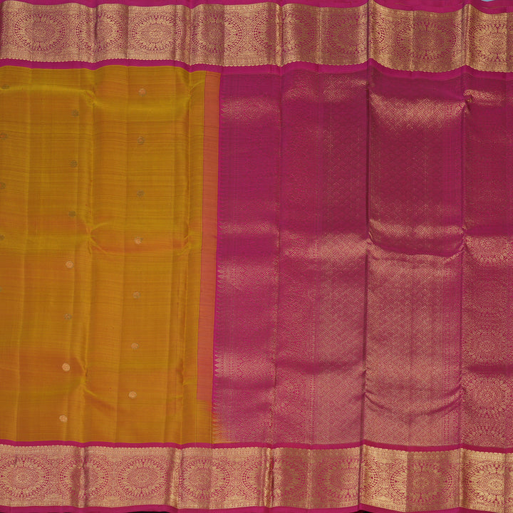 Hayagrivas Handloom Golden Orange Kanjivaram Silk Saree with Pink Border KBF43D17-1