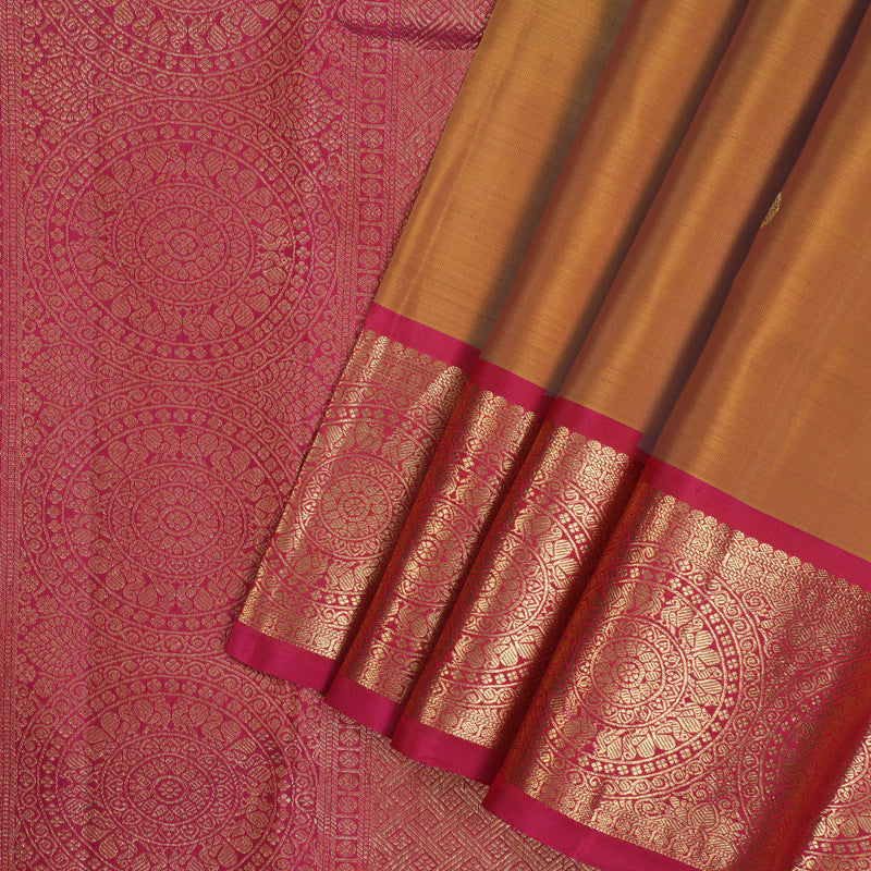 Hayagrivas Handloom Golden Orange Kanjivaram Silk Saree with Pink Border KBF43D17-1