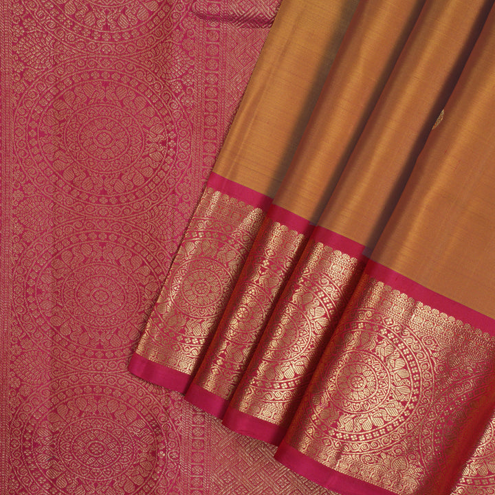 Hayagrivas Handloom Golden Orange Kanjivaram Silk Saree with Pink Border KBF43D17-1