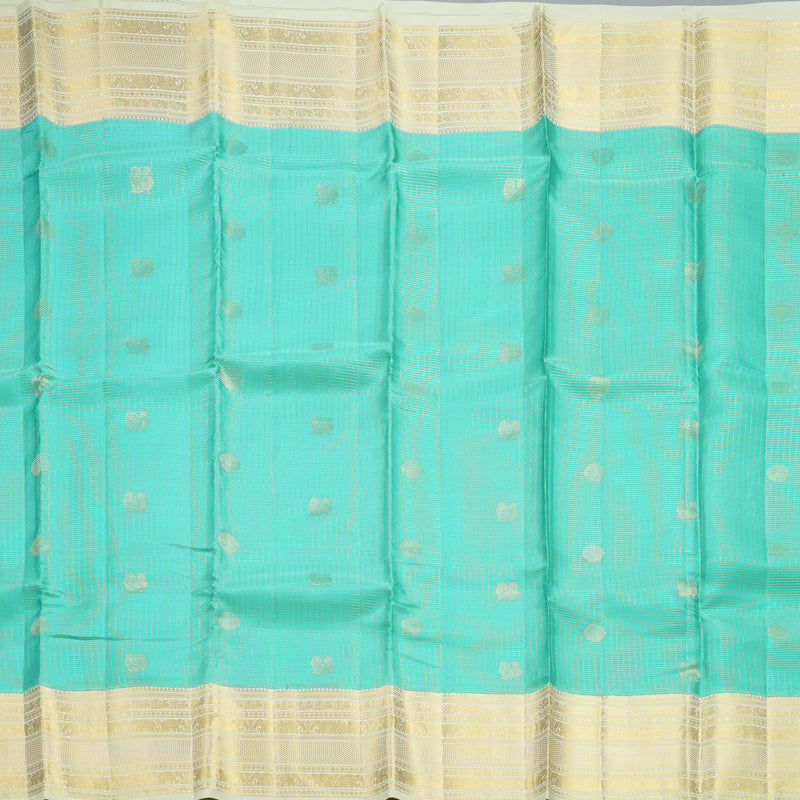 Hayagrivas Handloom Sea Blue Kanjivaram Silk Saree with Pale Yellow Border KBF43D20-1