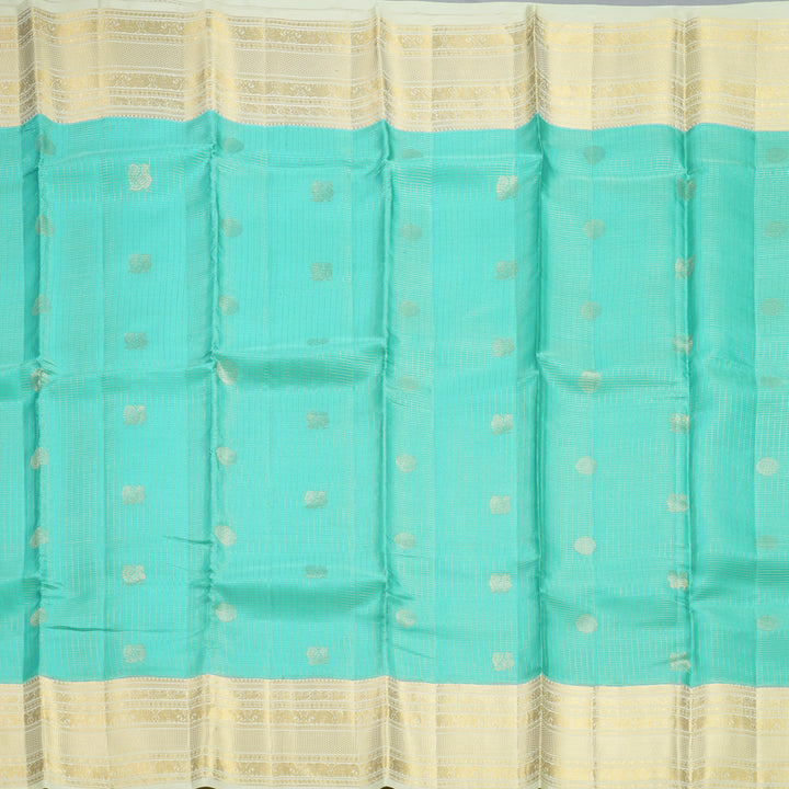 Hayagrivas Handloom Sea Blue Kanjivaram Silk Saree with Pale Yellow Border KBF43D20-1
