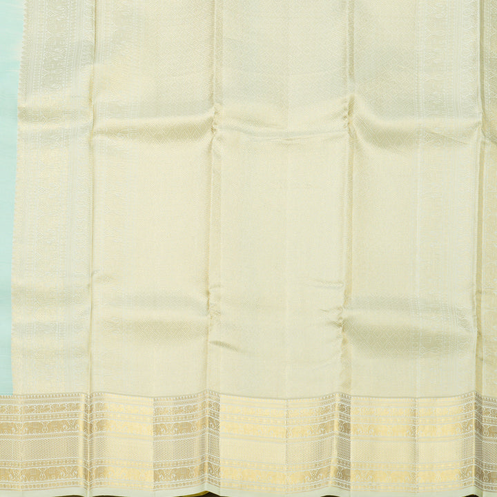 Hayagrivas Handloom Sea Blue Kanjivaram Silk Saree with Pale Yellow Border KBF43D20-1