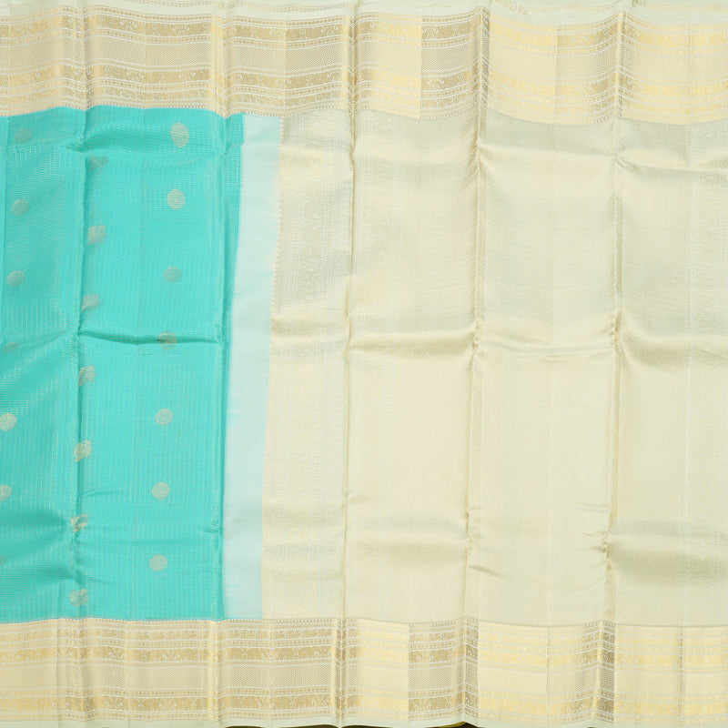 Hayagrivas Handloom Sea Blue Kanjivaram Silk Saree with Pale Yellow Border KBF43D20-1