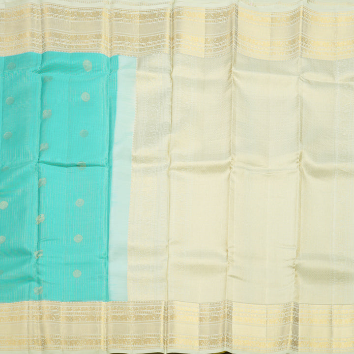 Hayagrivas Handloom Sea Blue Kanjivaram Silk Saree with Pale Yellow Border KBF43D20-1